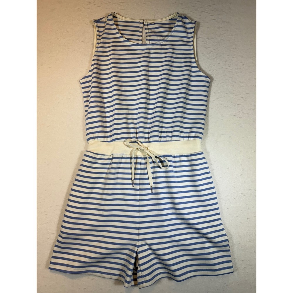 Blue and White Striped Sleeveless Romper Drawstring Waist Size M